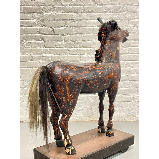 Antique European Hand Carved Wooden Horse Folk Art Sculpture on Wheeled Base For Sale - Image 13 of 13