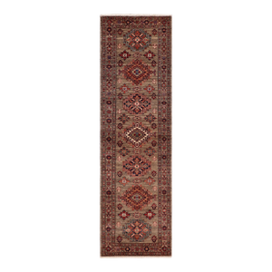 Southwestern Super Kazak Gray Wool Runner - 2'6'' X 9'6''