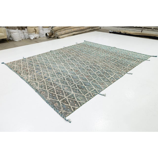 Moroccan Modern Moroccan Style Geometric Rug – Hand-Knotted Teal & Charcoal Wool 9x12 For Sale - Image 3 of 11