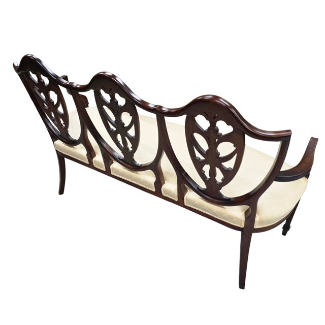 Traditional Antique Mahogany Shield-Back Settee For Sale - Image 3 of 6