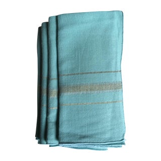 Vintage Mint Green and Metallic Napkins - Set of 4 For Sale