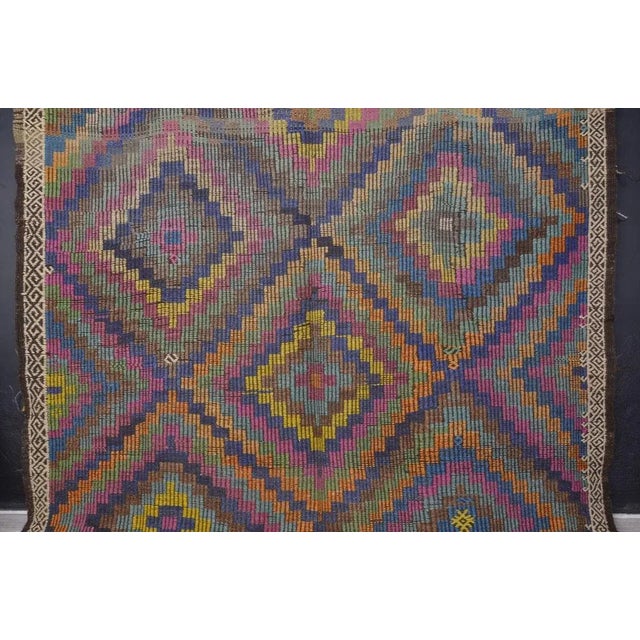 Colorful Turkish kilim rug, vintage anatolian kilim, geometric design wool kilim 6×9 ft Size is; 9.2 Ft x 6.6 Ft, 279 x...