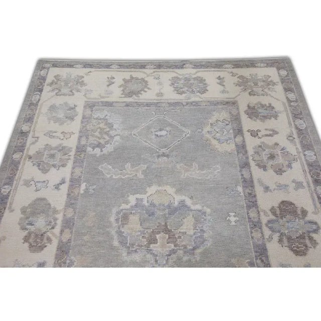 Early 21st Century Turkish Oushak Runner Rug Gray & Blue Handwoven Rug 4'11" X 6'10" For Sale - Image 5 of 6