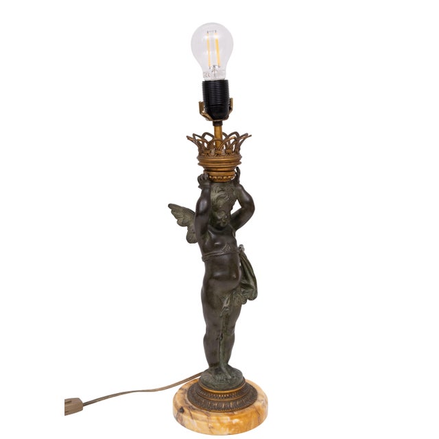 Antique French Empire Bronze Cherub Table Lamp, 1890s For Sale - Image 4 of 16