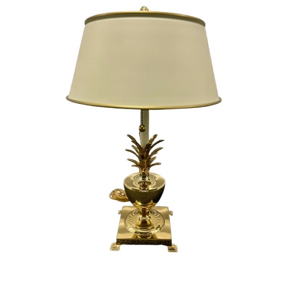 Hollywood Regency Late 20th Century Pair of Vintage Hollywood Regency Solid Brass Pineapple Table Lamps For Sale - Image 3 of 9