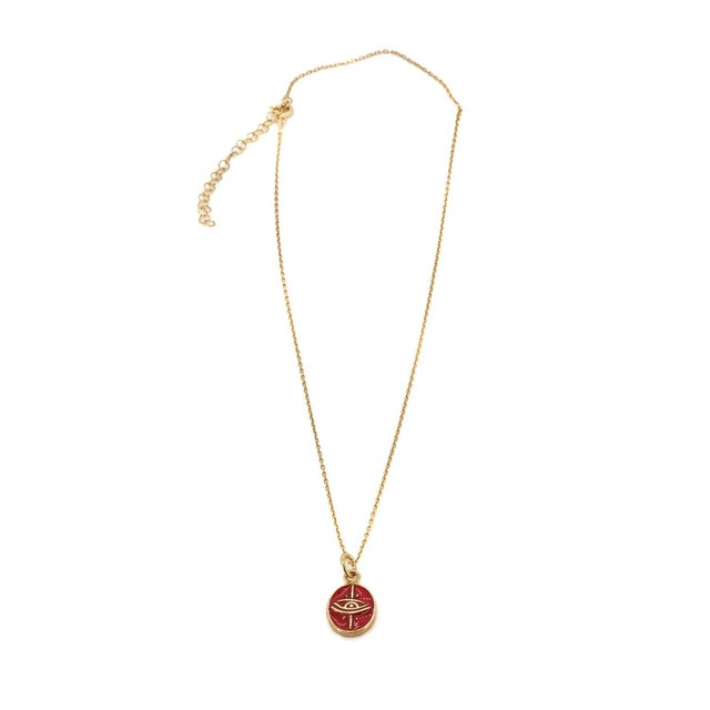 Early 21st Century Minimalist Red Enamel Evil Eye Pendant Gold Chain Necklace For Sale - Image 5 of 8