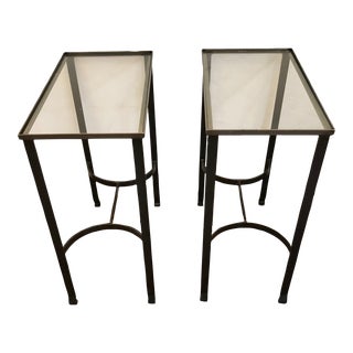 Modern Pair of Steel & Glass Rectangular End Tables -A Pair For Sale
