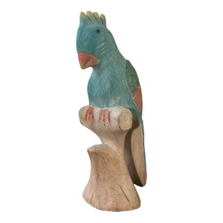 Vintage Colorful Hand Carved and Hand Painted Wooden Parrot For Sale