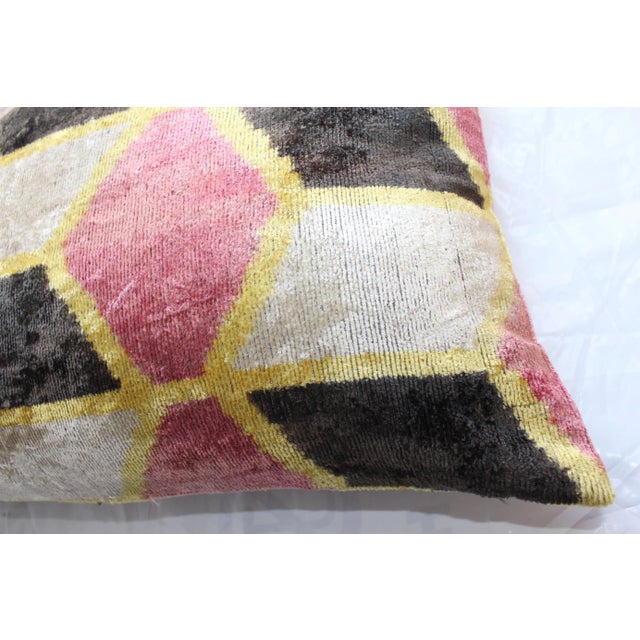 Contemporary Contemporary Multi Color Handmade Velvet Ikat Pillow For Sale - Image 3 of 13
