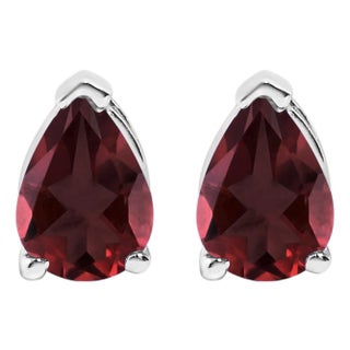 14K White Gold 6x4MM Pear Shaped Red Garnet Solitaire Stud Earrings For Sale