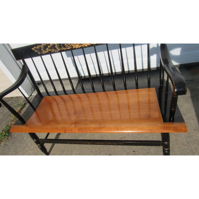 Hitchcock Hitchcock Black Farmhouse Bench Signed Designer For Sale - Image 4 of 9