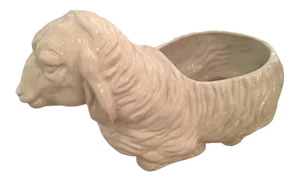 Vintage Hollywood Regency Italian Sheep White Ceramic Statue Planter Pot