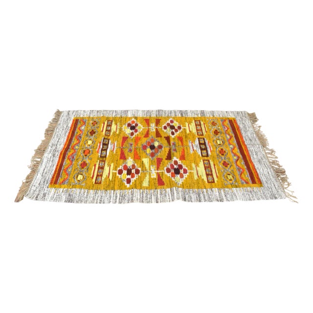 Hand-Woven Wool and Linen Wall Rug, 1960s For Sale