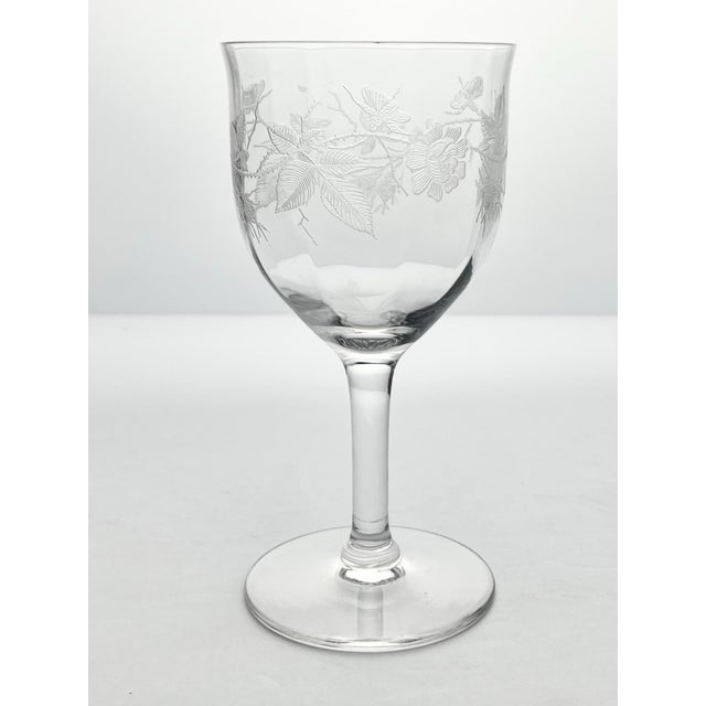 American 1940s Seneca Glass “Rose” Pair of Etched Optic Water Glasses For Sale - Image 3 of 6