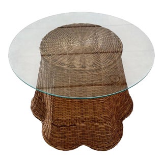 Tromp l'Œil "Ghost" Rattan Table + Round Glass Dining or Surrealist Game Table For Sale