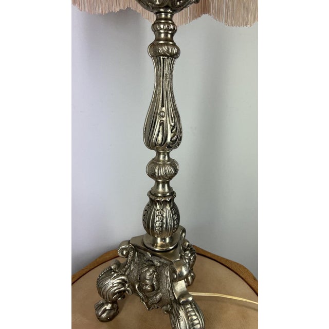 Metal Vintage French Brass Table Lamp with Shade For Sale - Image 7 of 11