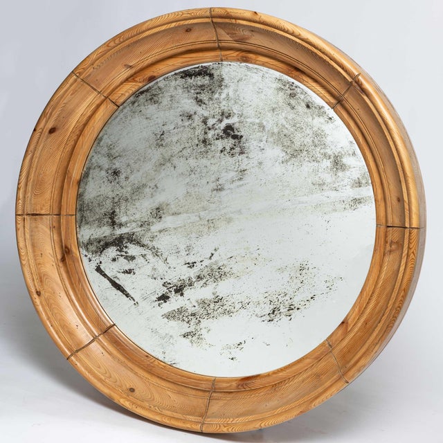 Mid 20th Century Round Pine Mirror For Sale - Image 4 of 5