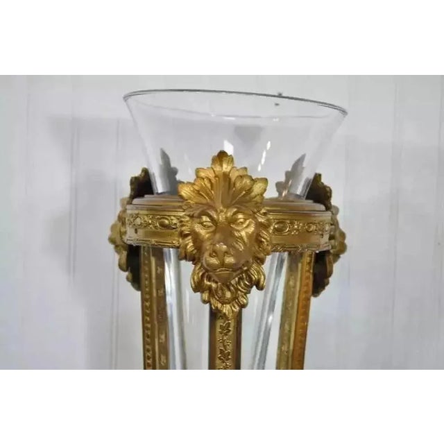 Antique French Neoclassical Style Bronze Figural Lion Plant Stand Vase Pedestal. Item features a highly decorated bronze...