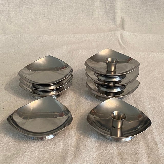 Danish Modern Stainless Steel Denmark 4 Candle Holders and 4 Tea Light Holders - Set of 8 For Sale - Image 11 of 12