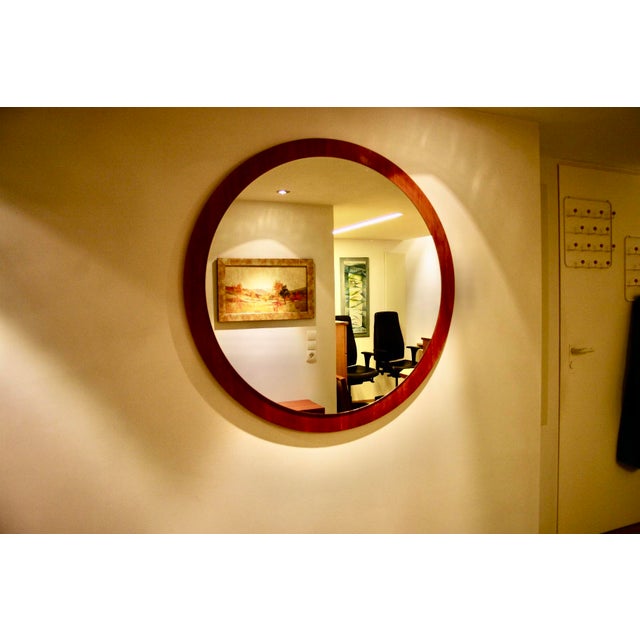 Large Vintage Scandinavian Round Mirror in Teak, 1960s For Sale - Image 6 of 12