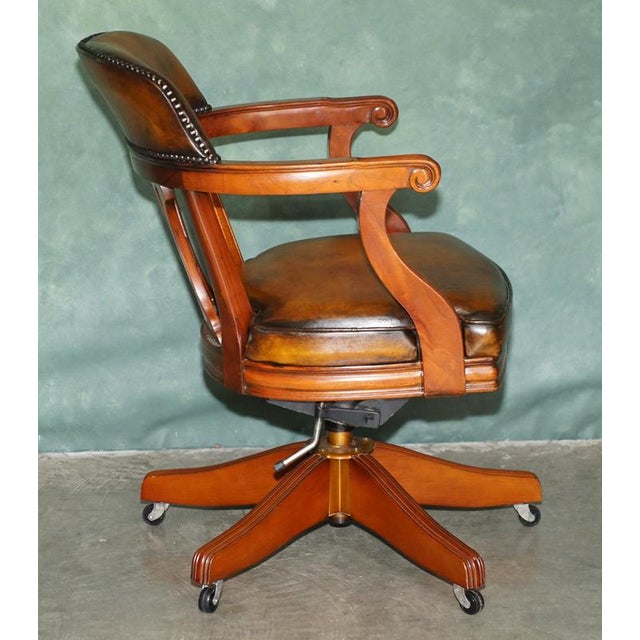 Vintage Brown Leather Captains Directors Chair For Sale - Image 12 of 18