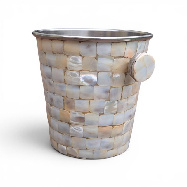 White Coastal Mother of Pearl Ice Bucket For Sale - Image 8 of 11