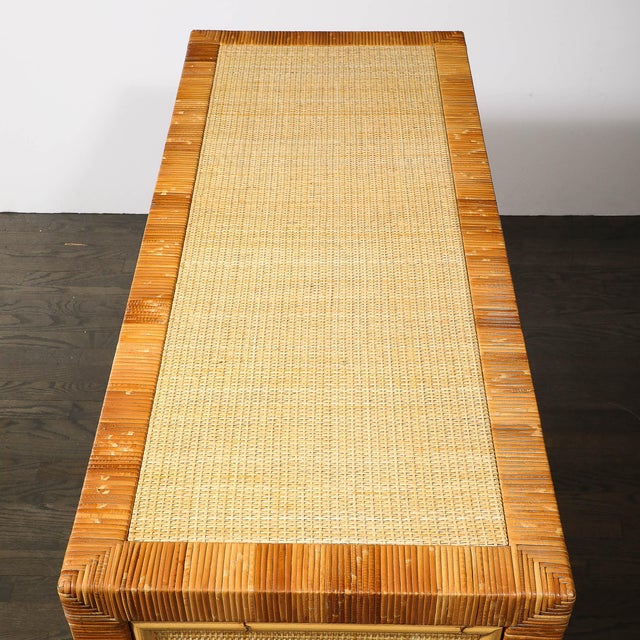 Beige Mid-Century Modernist Rattan & Bamboo Wrapped Desk Signed Bielecky Brothers For Sale - Image 8 of 18