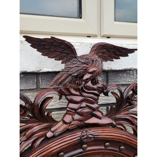 1940s American Federal Eagle Hand Carved Mahogany Wall Mirror Large For Sale - Image 11 of 15