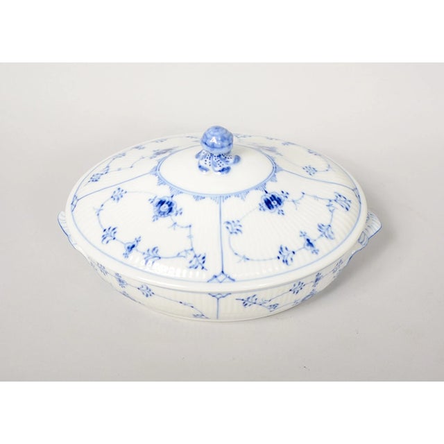 1990s Vintage Royal Copenhagen Blue Fluted Plain Tureen Covered Bowl For Sale - Image 5 of 6