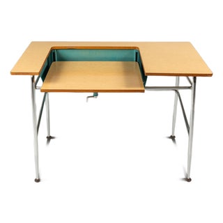 Mid-Century Modern Industrial Writer's Desk / Computer Desk W/ Adjustable Height Desk Top in Chrome & Metal, Usa, C. 1970s For Sale