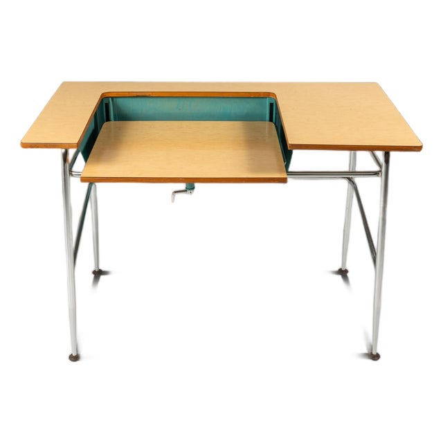 Mid-Century Modern Industrial Writer's Desk / Computer Desk W/ Adjustable Height Desk Top in Chrome & Metal, Usa, C. 1970s For Sale