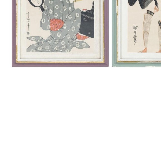 Utamaro Kitagawa, Figurative Scenes, 18th Century, Engravings, Set of 3 For Sale - Image 3 of 6