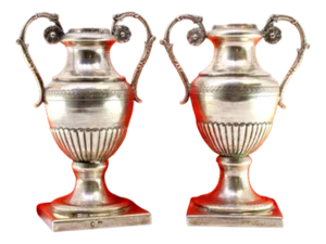 Silver Altar Jars with Reliefs and Gummed Applications, Set of 2