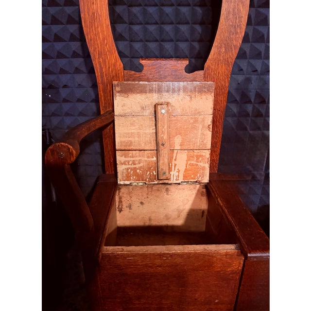 Mid 19th Century Antique Quarter-Sawn Oak Hall Tree With Mirror, Brass Hooks & Storage Bench For Sale - Image 5 of 9