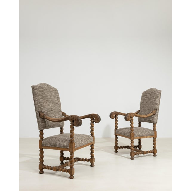 Pair of Oak Castle Upholstered Armchairs, Antique, France, 19th Century For Sale - Image 13 of 14