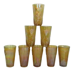 Indiana Harvest Grape Style Amber Carnival Glass Set of 8 Tumbler Cups