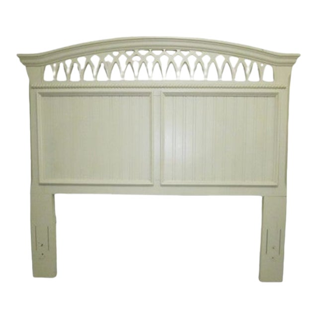 1990s Wood Queen Headboard Cream House Landscape Style For Sale