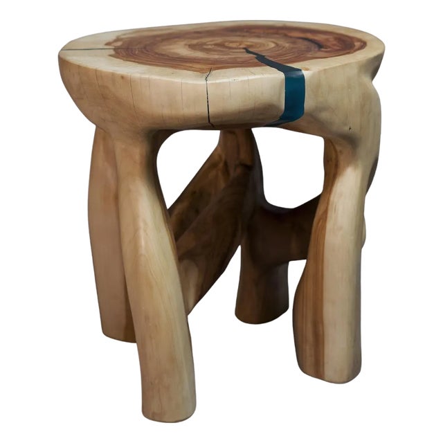 Wood Sculptural Side Table by Logniture For Sale