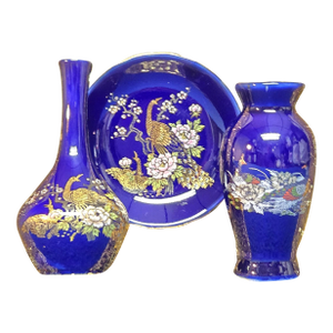 Cobalt Blue Japanese Kutani 3-Piece Set