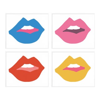 Kiss Me I Set of 4 by Angela Chrusciaki Blehm in White Frame, Medium Art Print For Sale