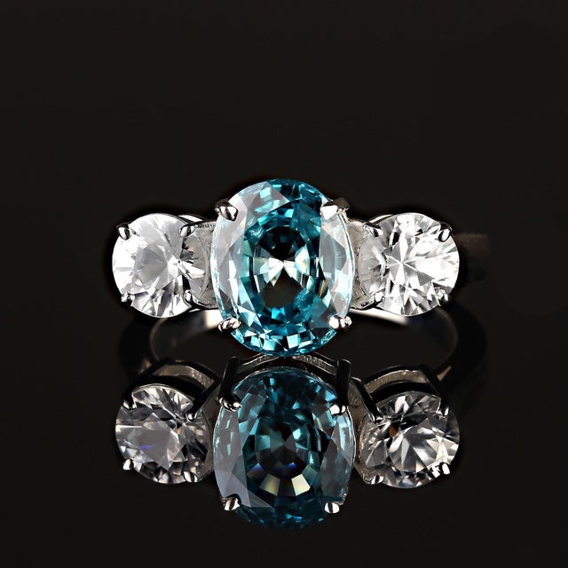 Zircons Classic Three Stone Ring Size 8 For Sale - Image 4 of 4