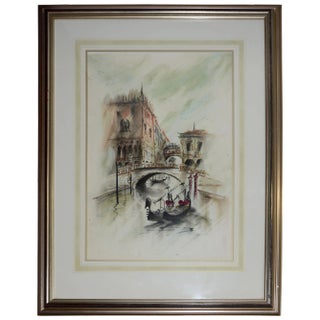 Midcentury Framed Venetian Watercolor Artist Signed For Sale