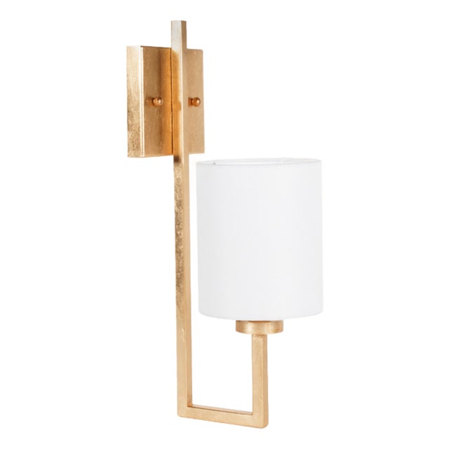 Matthew Izzo Home Beckham Gold Leaf Wall Sconce With Linen Shade For Sale
