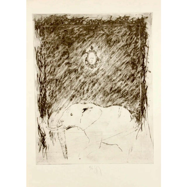Donald Saff, Large Donald Saff Surrealist Pop Art Aquatint Etching African Elephant, c.1980 For Sale