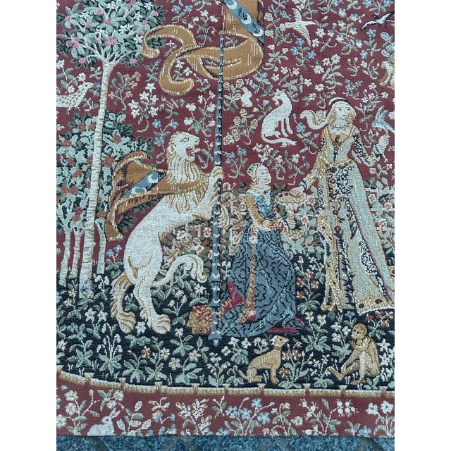 Vintage French Aubusson Style Lady and Licorn Jacquard Tapestry, 1970s For Sale - Image 4 of 16