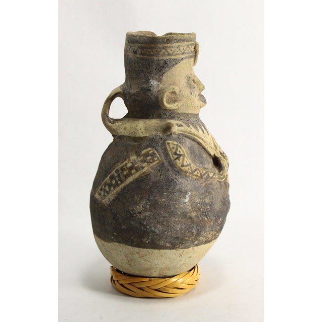 Ceramic Peruvian Bichrome Figural Effigy Jar of a Hunter With Trophy For Sale - Image 7 of 16