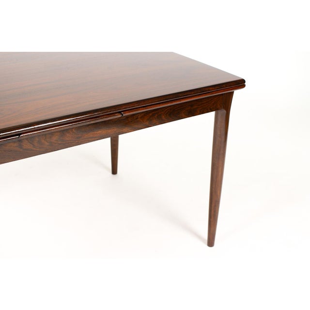 1960s Danish Modern Mid Century Rosewood Dining Table — Rectangular Draw Leaf — Attributed to Axel Christiansen for Aco Mobler For Sale In Los Angeles - Image 6 of 10