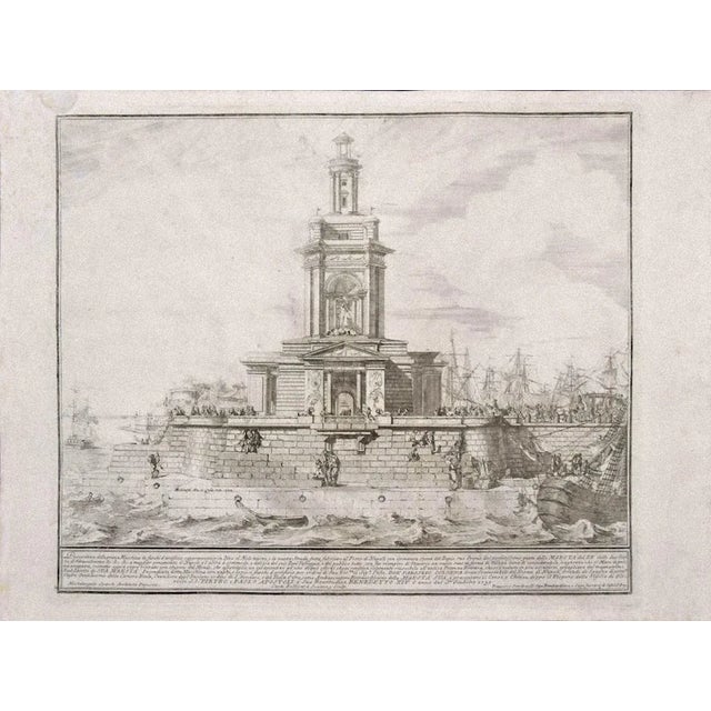 Naples port is an original etching on paper realized in 1750 after Michelangelo Specchi. Signed on the plate Bellicard...