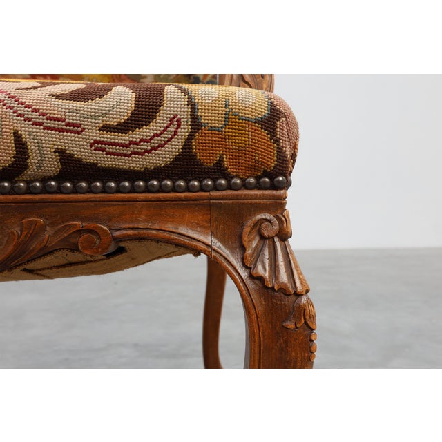 Louis XV Carved Walnut Armchair with Needlepoint Upholstery, France, 1900 For Sale - Image 12 of 18
