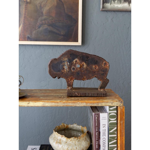 Western Rustic Iron Buffalo Shooting Target Doorstop With Bullet Holes For Sale - Image 6 of 12